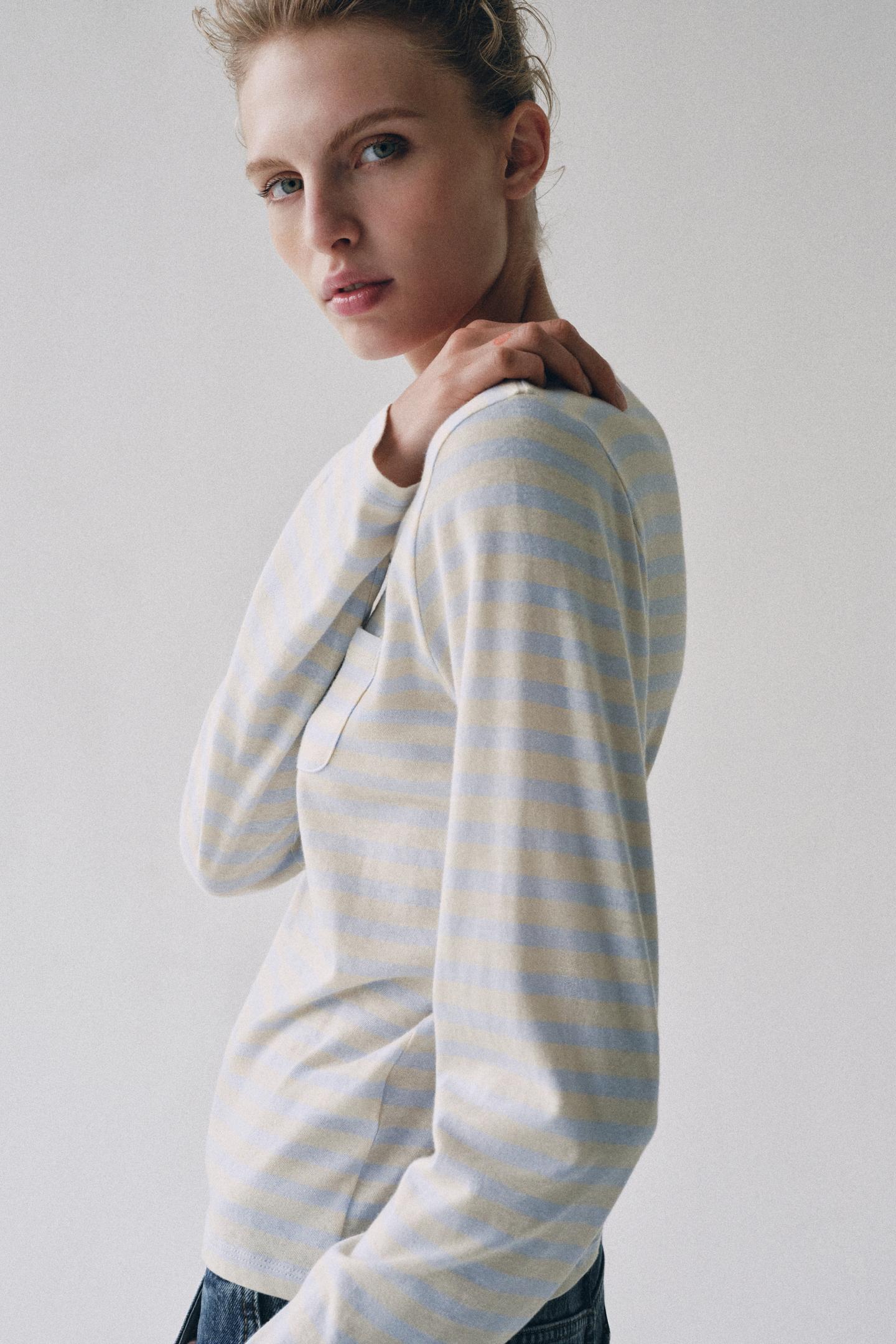 Футболка Zara Pocket, цвет: Песочный / Синий — фото 3