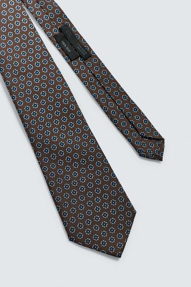 100% SILK GEOMETRIC JACQUARD TIE - Brown by Zara - Image 4