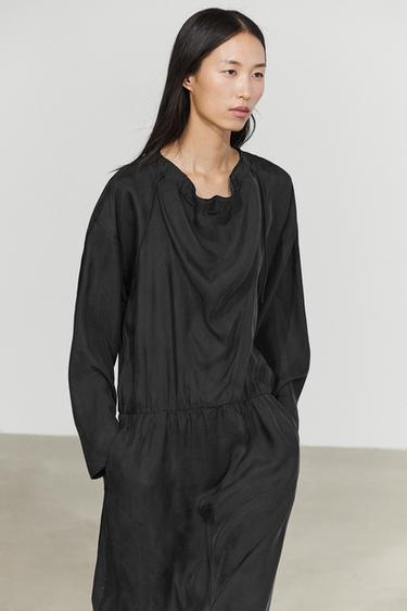 Fluid midi dress with neck detail — Black 2