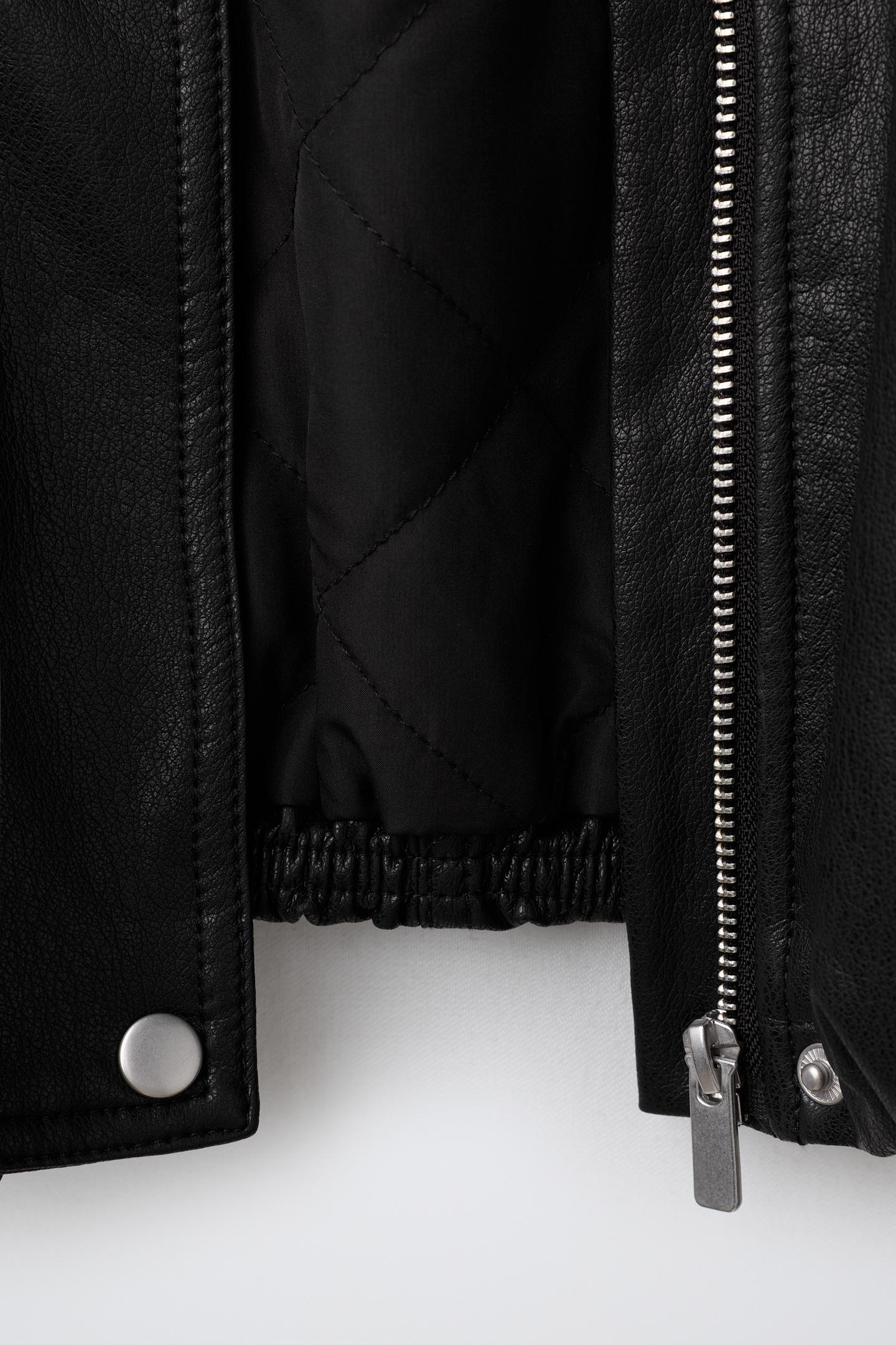 Детская куртка Zara Faux Leather Bomber, цвет: Чёрный — фото 9