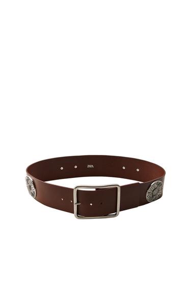 WIDE LEATHER BELT WITH FLOWERS