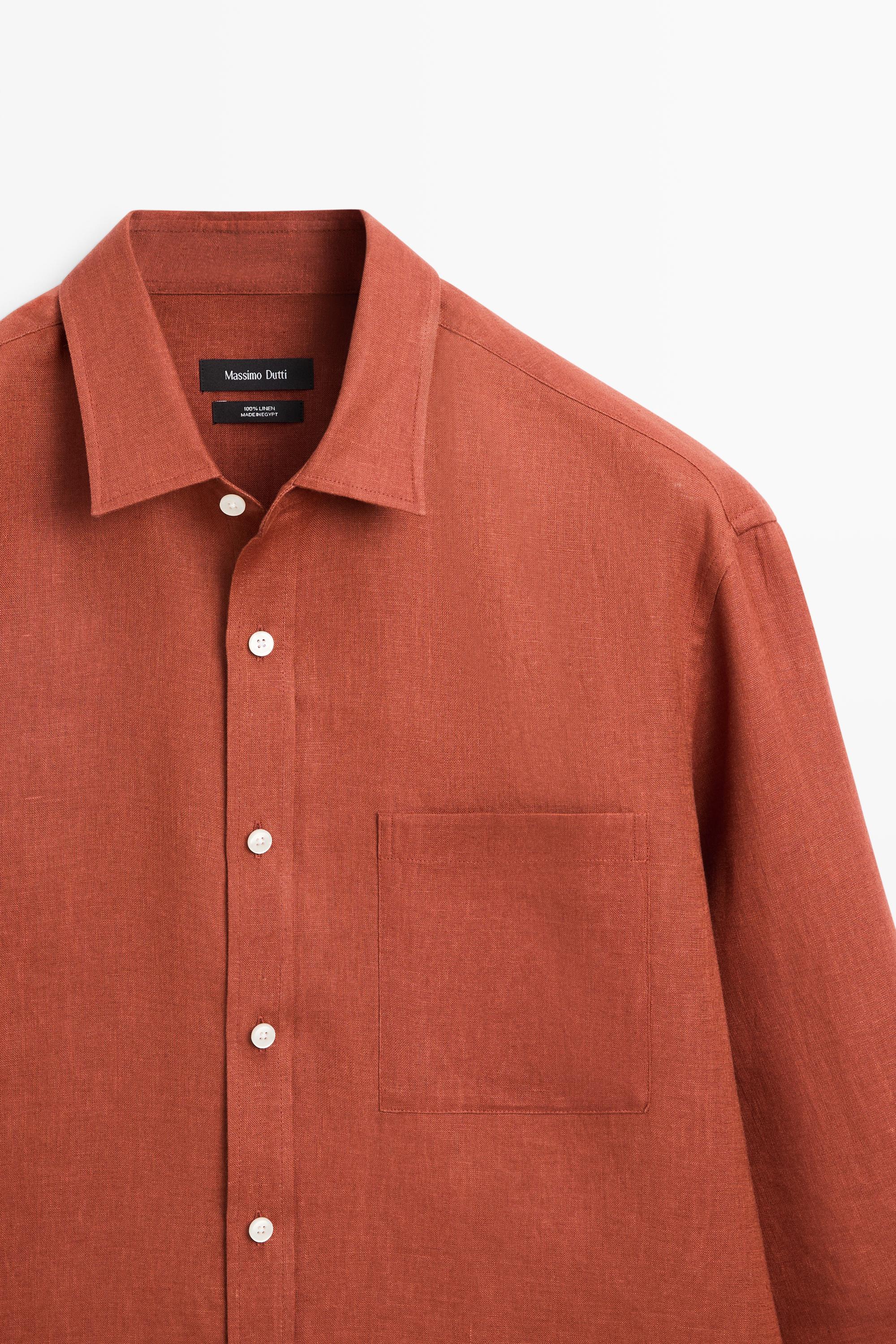Regular fit 100% linen shirt with pocket detail