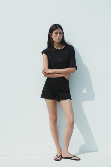 Zara HIGH-WAISTED MOM FIT SHORTS - Faded black - Image 0