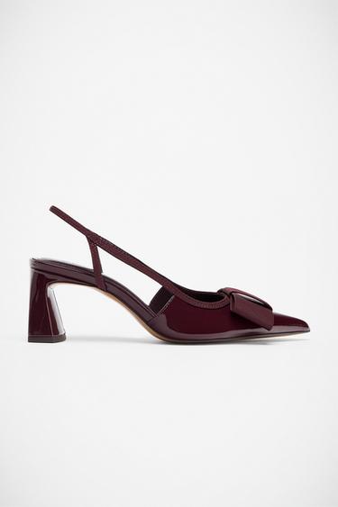 SAPATO DE SALTO TIPO MULE COM LAÇO - Vermelho-bordô da Zara