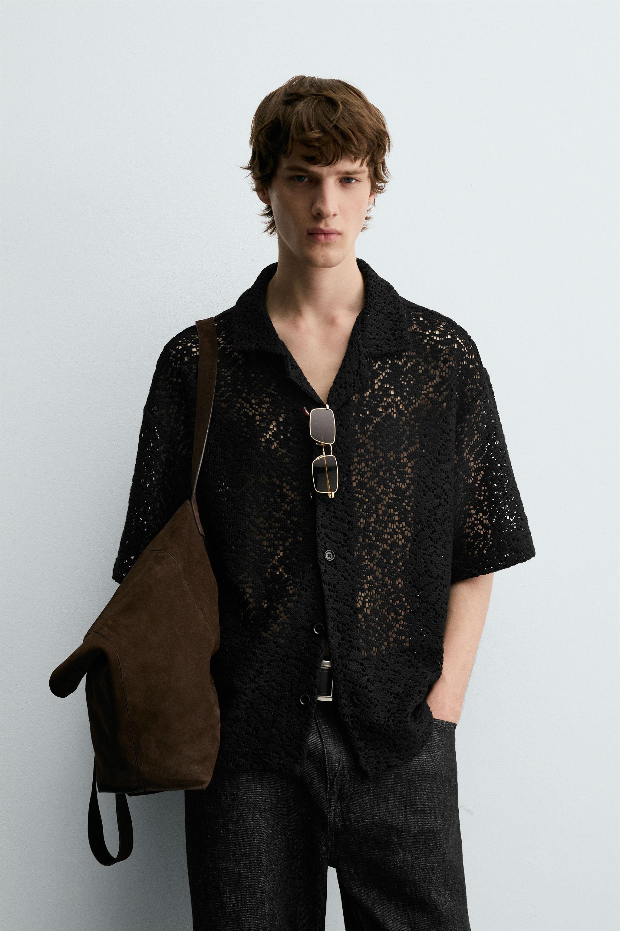 beamsスーツ　ZARAシャツ ZARA - ZARA MAN リンクルエフェクト セミシアーシャツ ブラック
