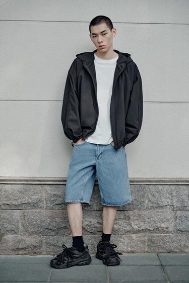 Zara 泡泡紗連帽外套 - 黑色