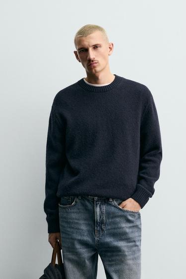 Zara REGULAR FIT 100% WOOL JUMPER - Dark navy