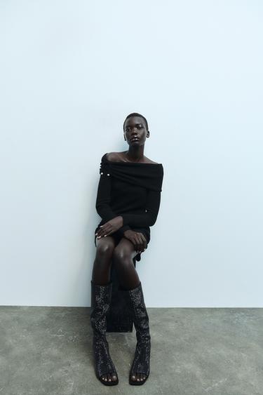 САПОГИ СО СТРАЗАМИ И ОТКРЫТЫМ НОСОМ — Черный от Zara — изображение 0