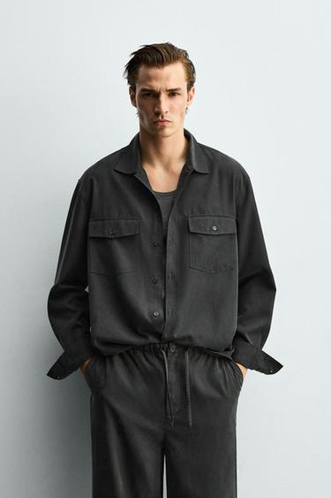 RELAXED FIT FLUID SHIRT WITH POCKETS - Dark grey by Zara