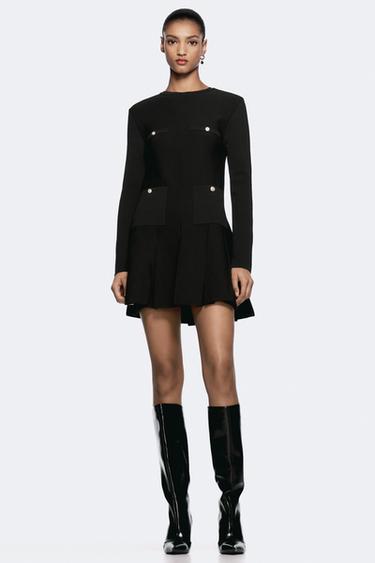 VESTIDO CORTO PUNTO TABLAS - Negro de Zara - Imagen 0