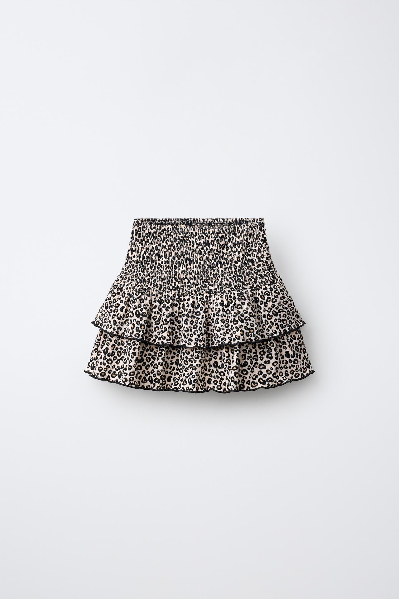 PRINTED RUFFLE SKIRT — Leopard