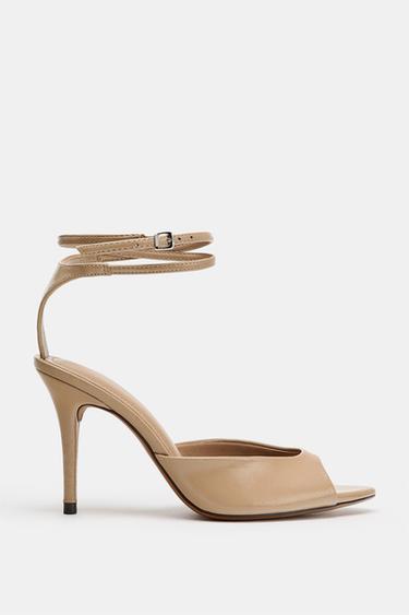 Zara ANKLE STRAP HEELED SANDALS - Beige
