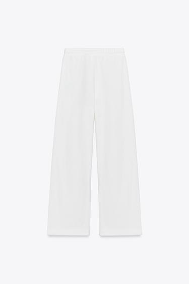 COTTON EMBROIDERED TEXT TROUSERS - Ecru by Zara - Image 6