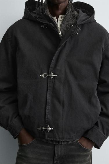 VESTE À CAPUCHE ET BRANDEBOURGS - Noir de Zara - Image 4