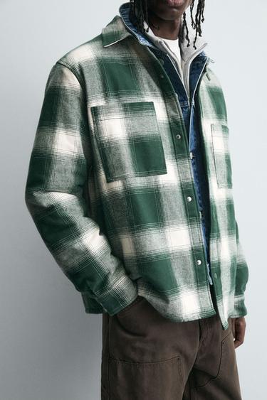 QUILTED CHECK OVERSHIRT - Green by Zara - Image 4