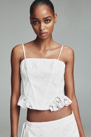 EMBROIDERED CROP TOP - White by Zara