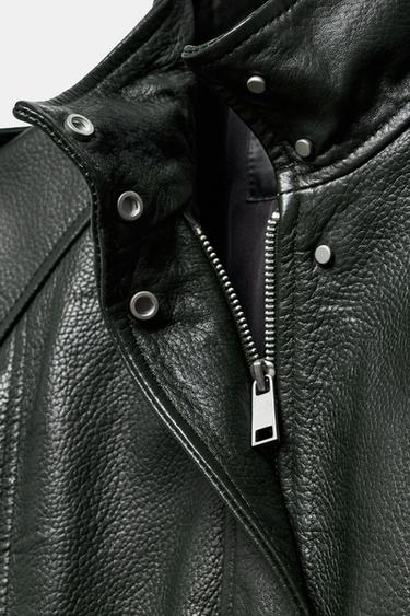 ZW COLLECTION LIMITED EDITION LEATHER BOMBER JACKET - Bottle green by Zara - Image 6
