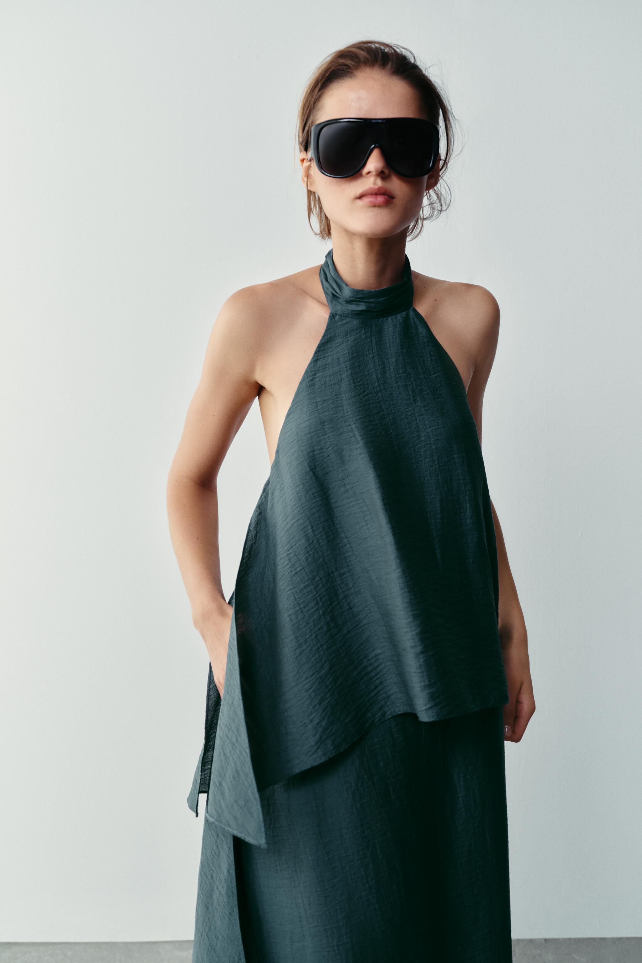 Zara Keten Halter Yaka Midi Elbise görsel 4