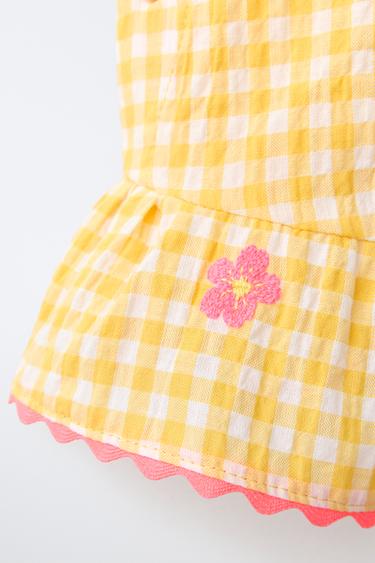 GINGHAM TOP WITH EMBROIDERED FLOWERS - Yellow by Zara - Image 3