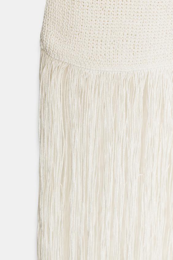 zara cream fringe dress ZARA NWT WOMAN FRINGED MINI DRESS WITH METALLIC THREAD WHITE | 9207/965