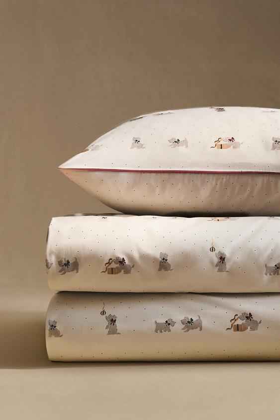 Zara KIDS' PUPPY CHRISTMAS COTTON DUVET COVER (200 THREAD COUNT) - Oyster-white - Image 0
