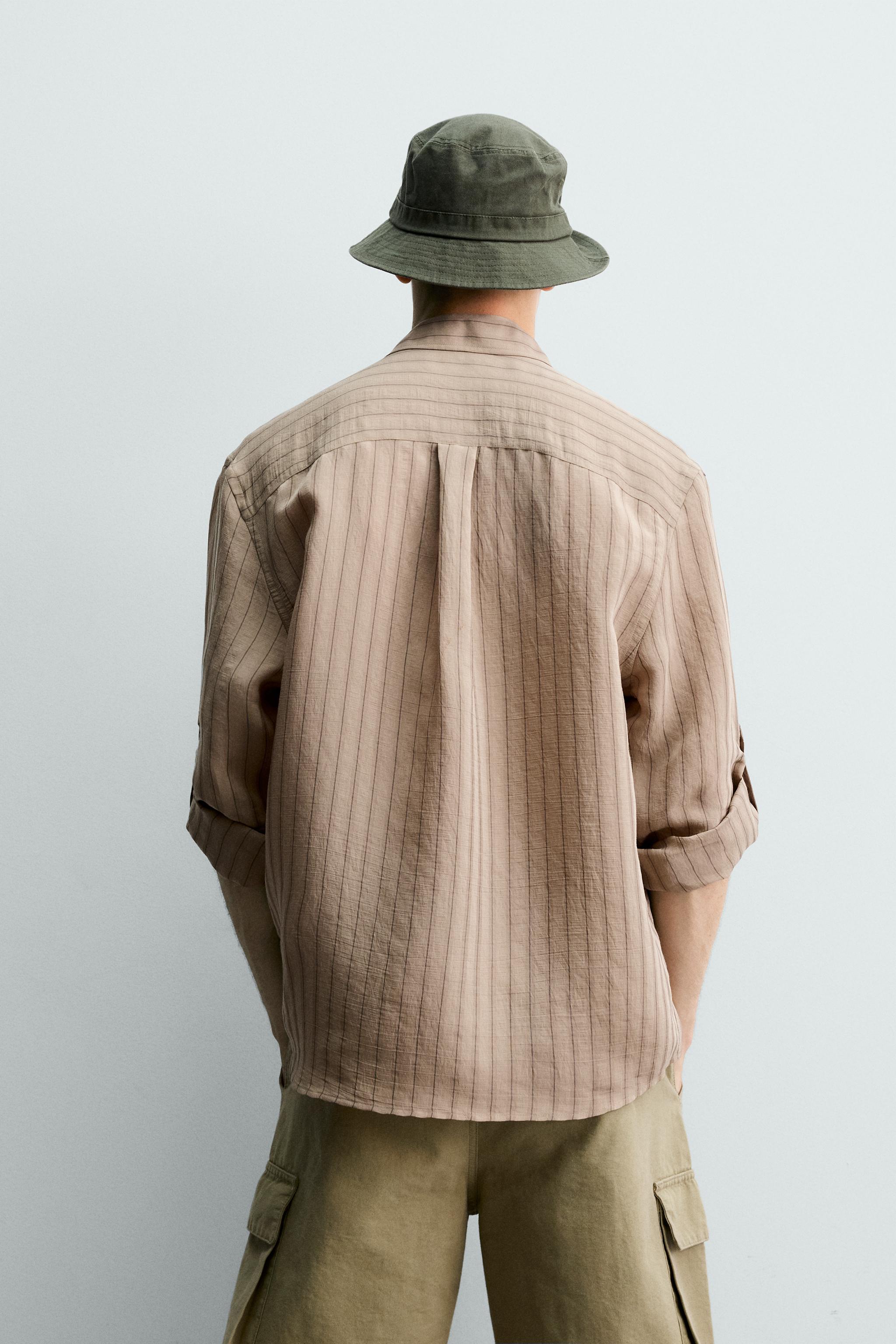 Мужские рубашки Zara STRIPED SHIRT WITH TAB SLEEVES — фото 3