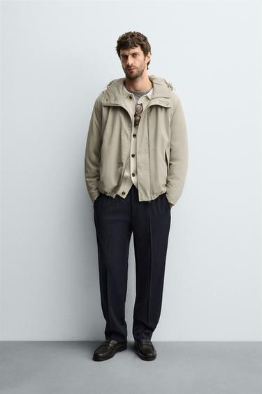 ÁO KHOÁC PARKA HIỆU ỨNG CAO SU CÓ MŨ - Màu vàng cát từ Zara