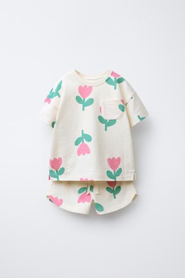 Zara TEXTURED HEART T-SHIRT AND BERMUDA SET - Pink