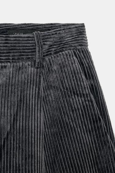 PANTALON EN VELOURS CÔTELÉ À JAMBES LARGES AVEC PINCES ZW COLLECTION - Bleu pétrole de Zara - Image 8