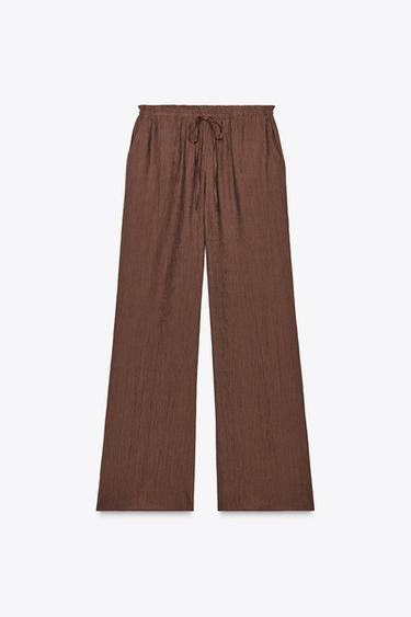 Zara TEXTURED WEAVE PANTS - Chocolate brown
