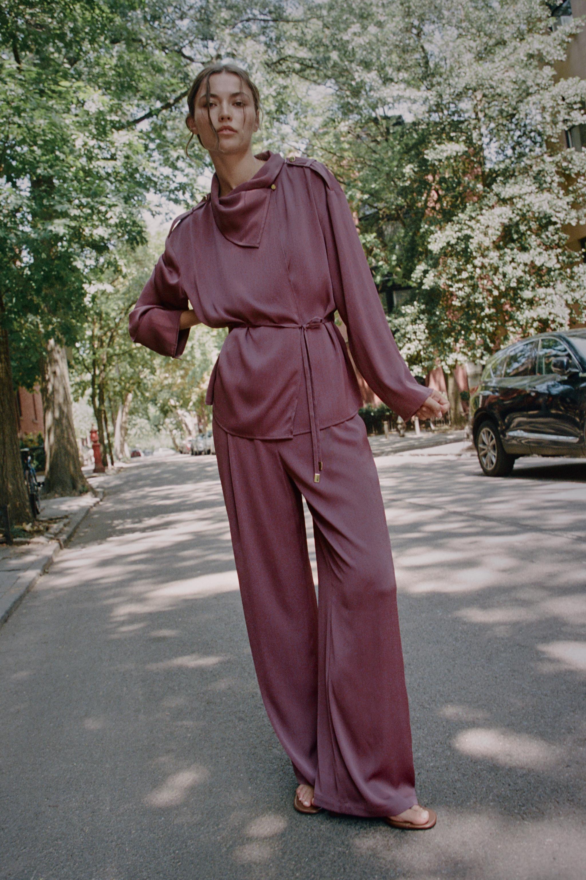 FLOWY DOUBLE-BREASTED BLAZER — MARSALA
