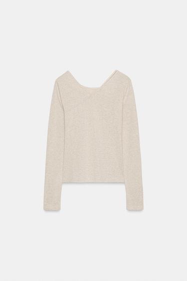 T-SHIRT EFFET DOUBLE BOUCLE - Sable / Chiné de Zara - Image 6