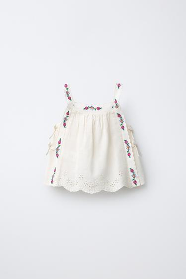 TOP À FLEURS BRODÉES AVEC COTON ET LIN - Écru de Zara - Image 1