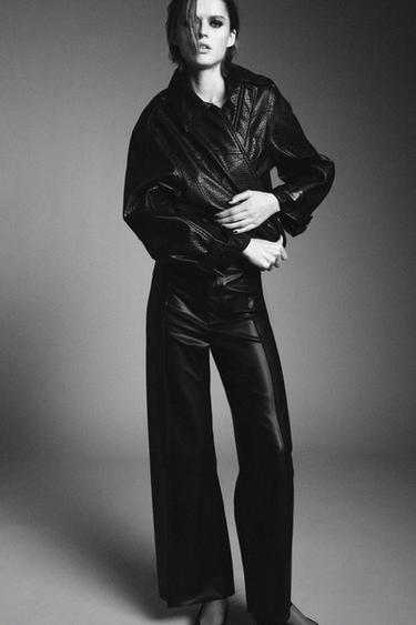 ZW COLLECTION TAILORED WIDE-LEG LEATHER-EFFECT TROUSERS - Black by Zara - Image 5