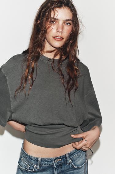 SLUB KNIT TOP WITH SASH - Grey by Zara