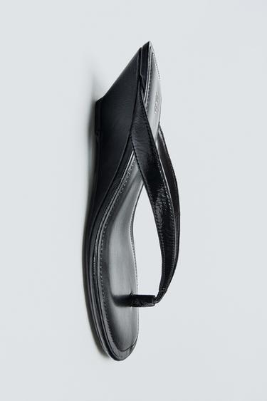 Zara LEATHER WEDGE SANDALS - Black