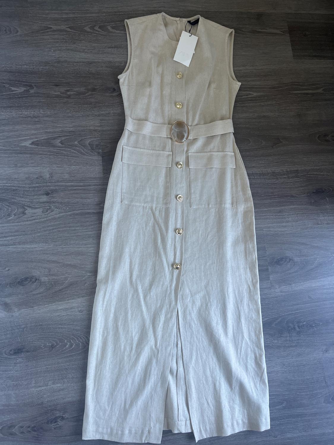 LINEN BLEND BUCKLE MIDI DRESS - Image 3