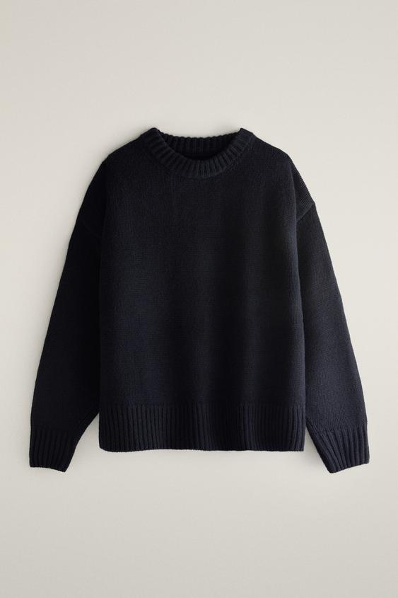 Zara WOOL SWEATER WITH ROUND INFINITY SCARF - Blue - Image 0