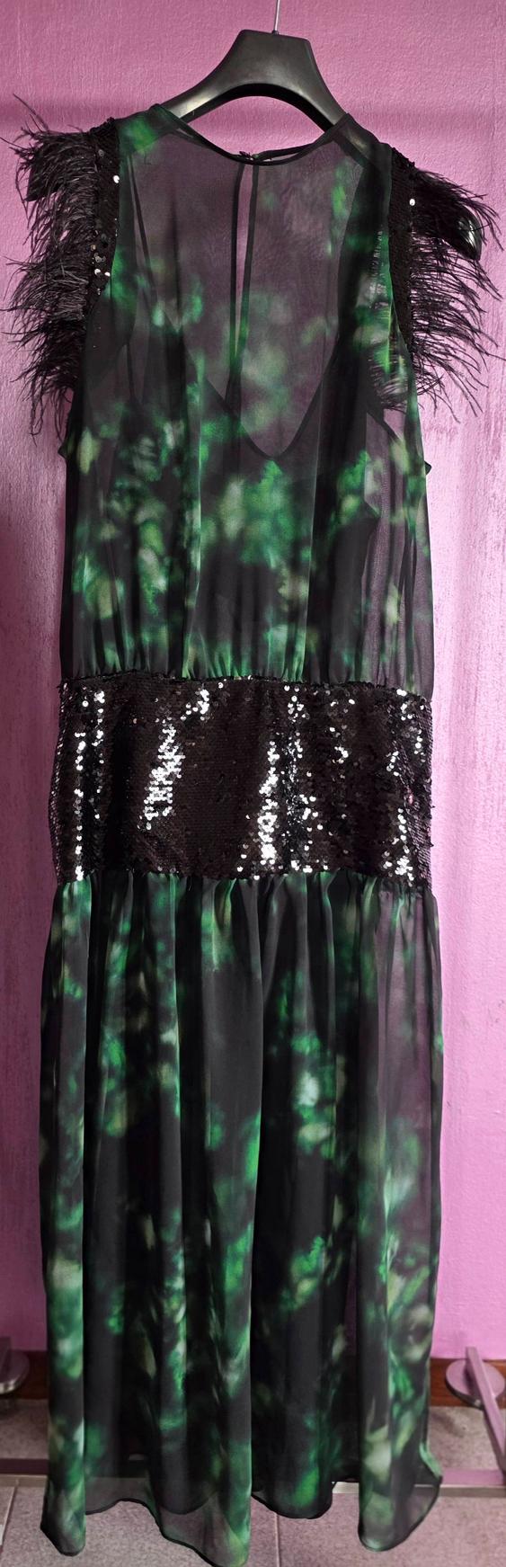 zara sequin dress green LIMITED EDITION COMBINED PRINTED SECOND HAND casilda-dress-look