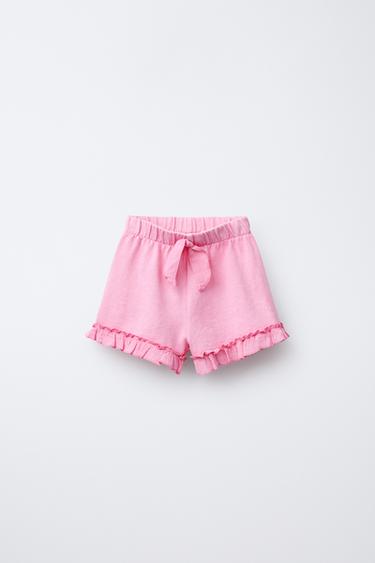 Zara BOW TRIM RUFFLED SHORTS - Chalk pink