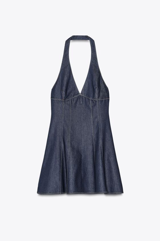 TRF HALTER DENIM DRESS