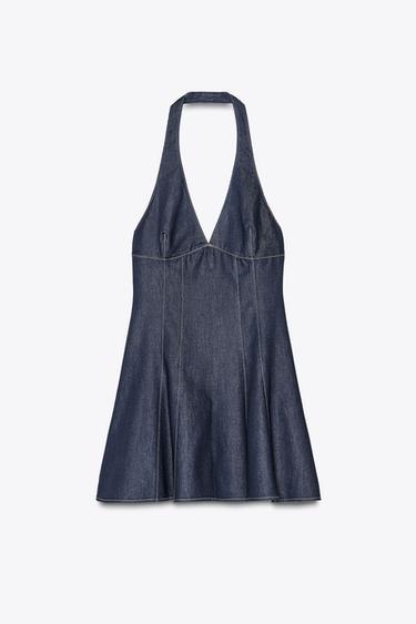 Zara TRF HALTER DENIM DRESS - Dark indigo - Image 0