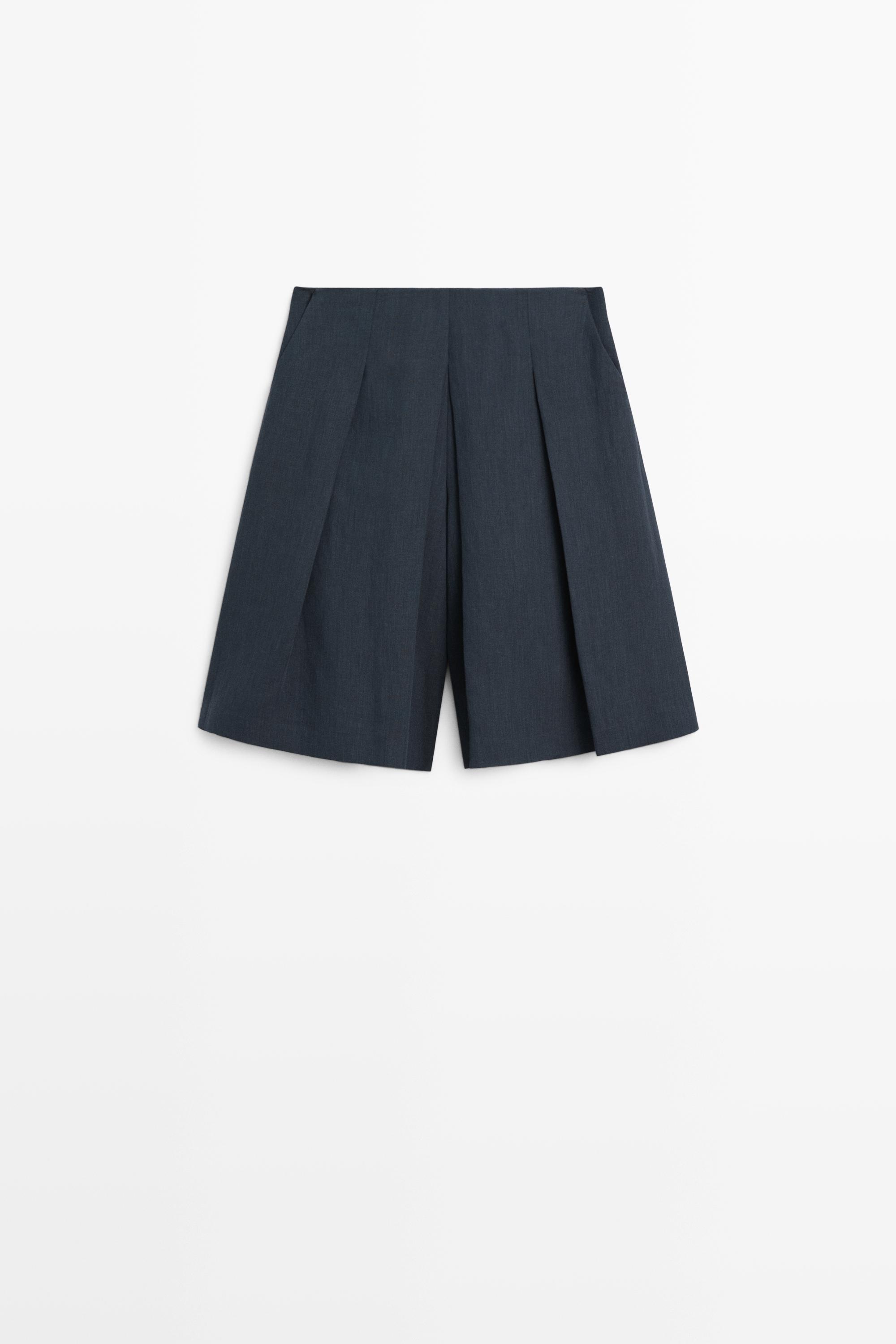 Linen blend Bermuda shorts with pleats
