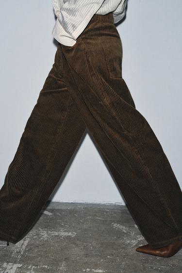 PANTALON CÔTELÉ LARGE ZW COLLECTION - Vert olive de Zara - Image 3