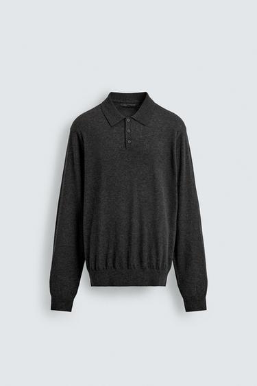 WOOL/SILK KNIT POLO SHIRT - Anthracite Grey by Zara