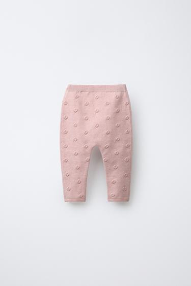 KNIT LEGGINGS WITH EMBROIDERED FLOWERS - Light pink by Zara