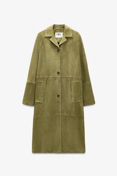 100% SUEDE LEATHER LONG COAT - LIMITED EDITION - Light green by Zara