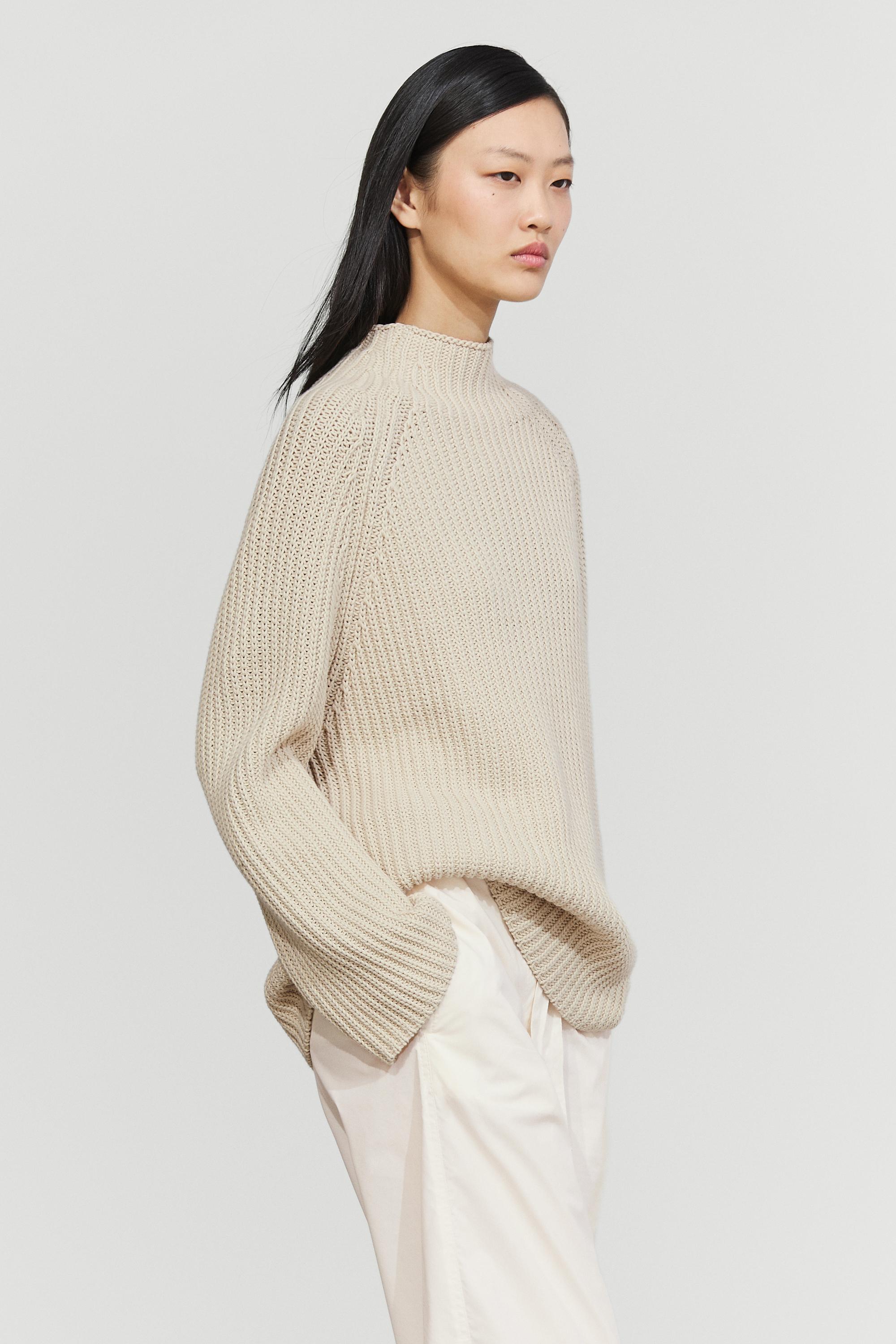 100% cotton purl knit sweater