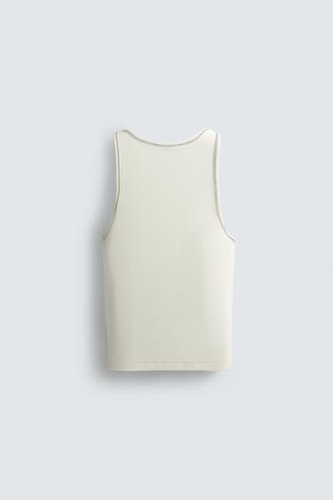 TANK T-SHIRT WITH CONTRAST TOPSTITCHING - Oyster-white de Zara - Image 6