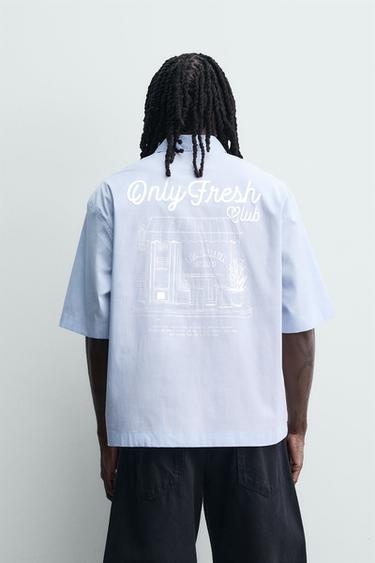 قميص مخطط بنقشة ممزوجة - سماوي by Zara